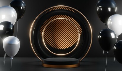 3D rendering of blank product background for cream cosmetics Modern black podium background