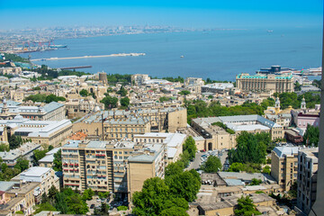 op panoramic view of Baku National Park Boulevard Caspian Sea city Baku