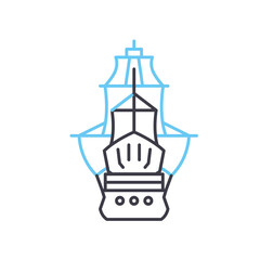 Fototapeta na wymiar battleship line icon, outline symbol, vector illustration, concept sign