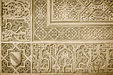 alhambra wall inscription and arabic symbols, Granada, Spain - obrazy, fototapety, plakaty