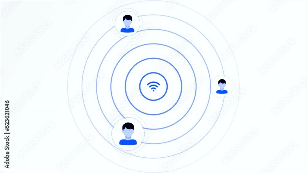 Poster wireless internet connection. motion.white background with a wi-fi icon where people's icons are con