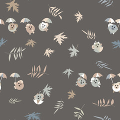 a pattern without a background of pomeranian puppies flying on colorful umbrellas