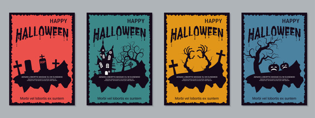 Halloween night flyer, booklet, poster, coupon, invitation card vector design templates collection