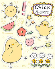 chick cute set for sticker , postcard , invitation , vector, illustration for kids