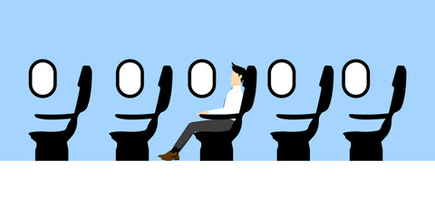 Businessman travel by airplane in economy class.