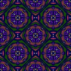 Retro geometric pattern in repeat. Fabric print. Damask style Seamless pattern background, mosaic ornament, vintage style. Design for prints on fabrics