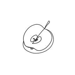 Apple continuous line drawing, Black and white minimalistic linear illustration made of one line