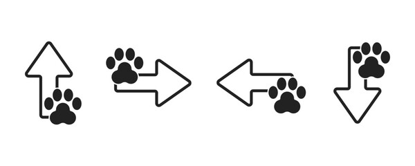direction arrow icon with animal paw. Ideal for visual communication, veterinary information and institutional material