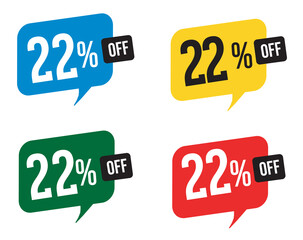 22 percent discount. Blue, yellow, green and red balloons for promotions and offers. Vector Illustration on white background.