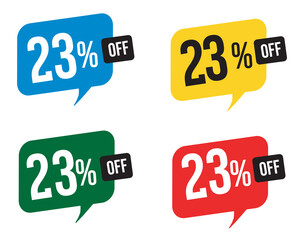 23 percent discount. Blue, yellow, green and red balloons for promotions and offers. Vector Illustration on white background.