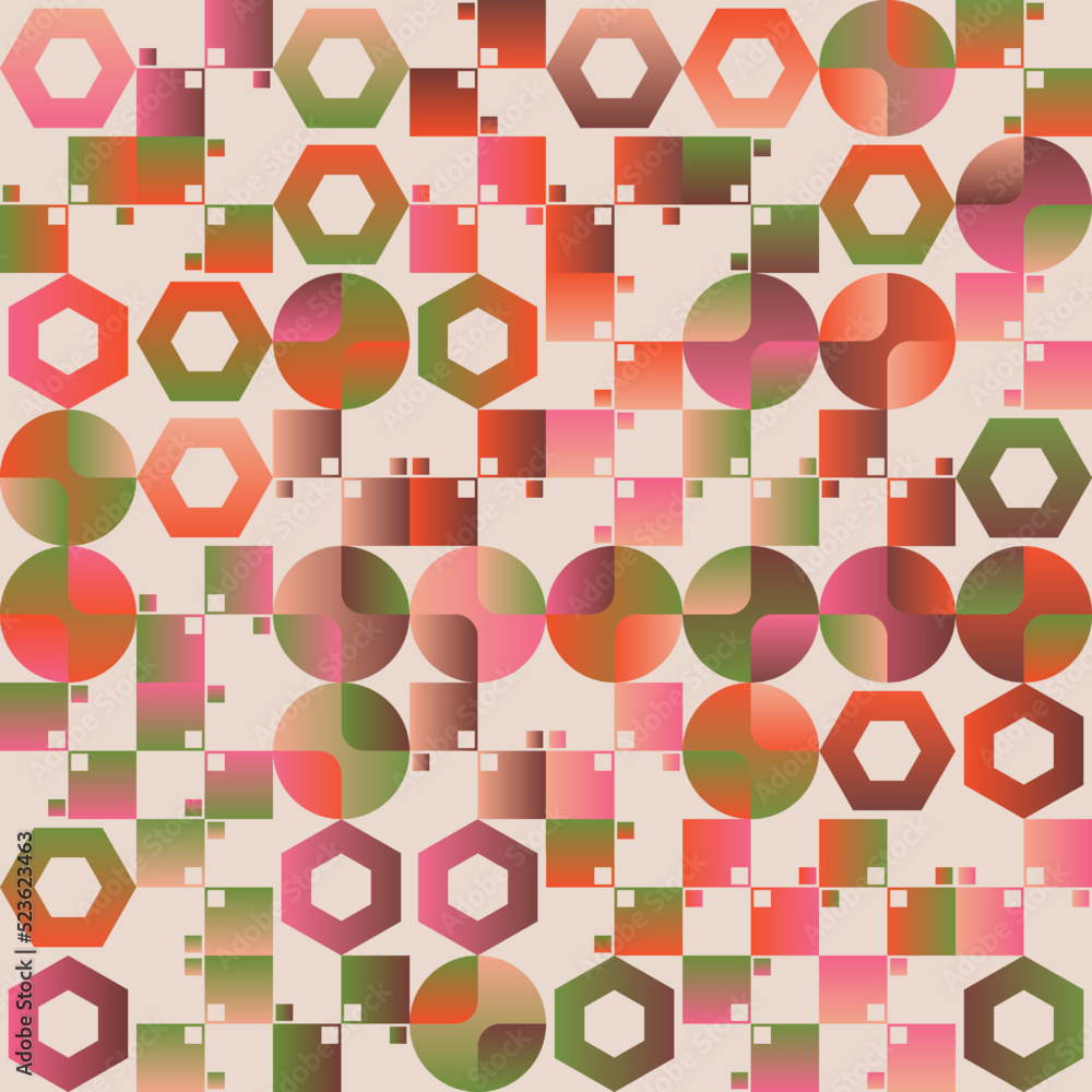 Poster 60s retro style and mid-century aesthetics vector pattern background made with abstract geometric sh