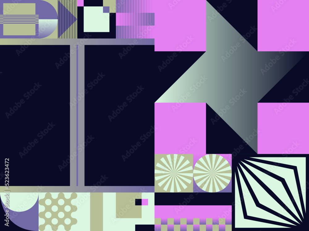 Poster brutalist art inspired vector pattern graphics made with bold abstract geometric shapes