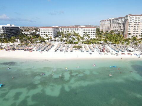 Aerial From Palm Beach At Aruba In The Caribbean Sea
