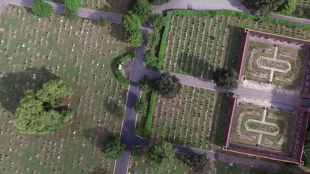 Aerial view of Hull  Northern Cemetery, Crematorium & Chapel. Chanterlands Avenue, Kingston upon Hull. this is a large space for family's to put there loved ones to rest and visit to remember them 