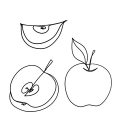 Apple continuous line drawing, Black and white minimalistic linear illustration made of one line
