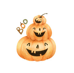 Fototapeta premium watercolor illustration for halloween holiday orange pumpkins with grimace. vegetables on a white background, hand painted.