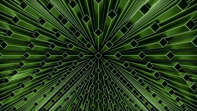  Green square lines. Design.Dark background with green jumping patterns rising in animation.