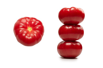 Red fresh tomato isolated on white background.