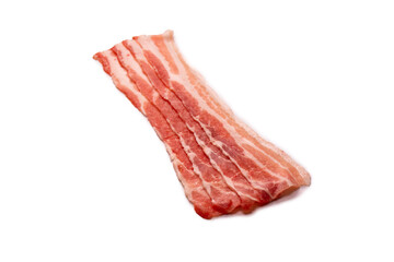 Raw bacon slices isolated on a white background.