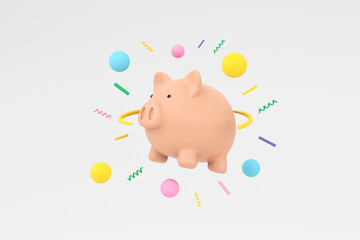 Cute piggy bank with special thing on white background. 3d illustration.