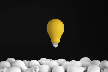 Light bulbs, minimal Idea concept on black background. 3d illustration.