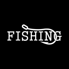 Fishing word hook icon isolated on dark background
