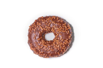 Donuts with choco sprinkles isolated on white background. Top view.