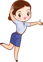 Smiling beautiful woman character in cute actions