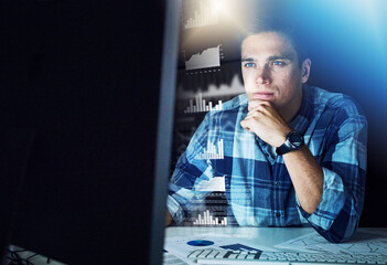 IT technician thinking and working on cyber data protection on a computer. A programmer updates a...
