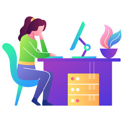 Front end developer icon vector woman work laptop