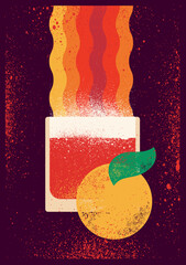 Cocktail typographical vintage style grunge poster or menu design. Negroni glass and orange. Retro vector illustration.