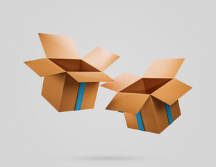 Cardboard open box icon. Delivery box 3d icon. Cargo box. 3d rendered illustration.