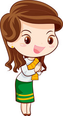 woman cartoon thai traditional Outfit character