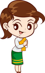 woman cartoon thai traditional Outfit character