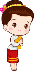woman cartoon thai traditional Outfit character
