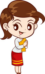 woman cartoon thai traditional Outfit character