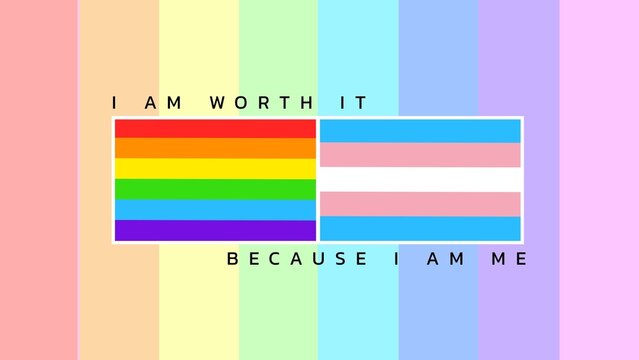 Composition of i am worth it because i am me text over pride flags