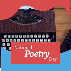 Composition of national poetry day text over typewriter