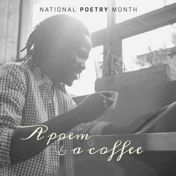 Composition Of National Poetry Month Text Over African American Man Reading
