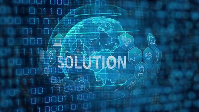 Animation of solution text over globe and data processing