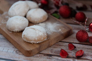 Almond snow balls or Christmas cookies  kourabiedes with almonds powered with white sugar