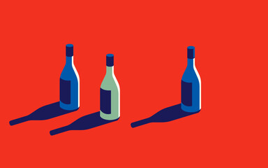 Vector illustration of colorful bottles on a red background.