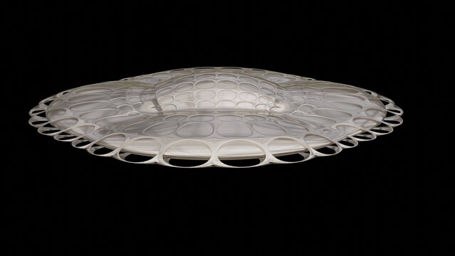 UFO saucer shaped .Alien vehicle UAP with silver chrome reflective surface. 3d render illustration black background