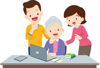 Grandparents,elderly people,grandfather and grandmother, characters in various activities
