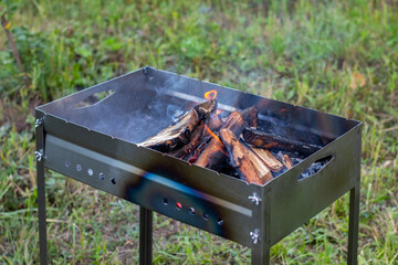 skewers with shish kebab on the grill