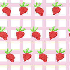 Cute strawberry pink pastel pattern fruit line doodle. Seamless background. Textiles for kitchen, paper, scrapbook, kids.