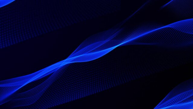 Animated dark blue color wavy pattern particles background 