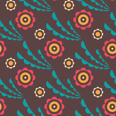 Flowers background in vintage colors. Floral abstract geometric seamless pattern. Vector illustration. 