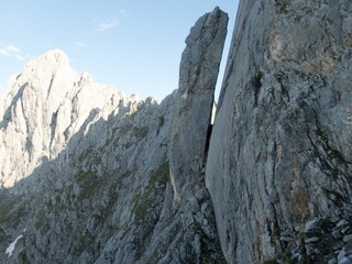Fototapeta na wymiar mountain rock cilmbing in wilder kaiser gebirge in austria