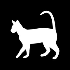 Black silhouette of a cat isolated on white background. 